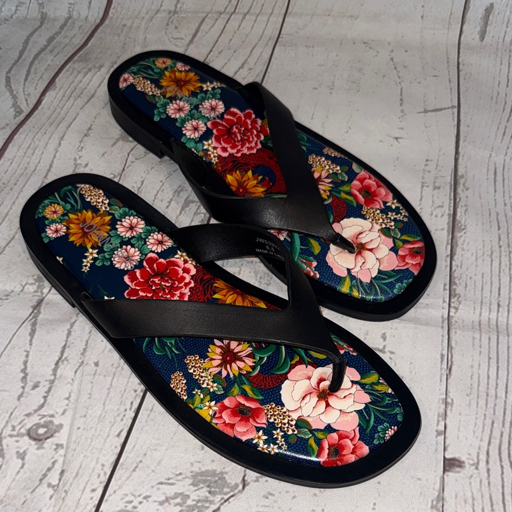 Johnny Was Women's Black Strap Floral-Print Sandals Size 8.5